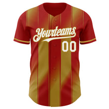 Laden Sie das Bild in den Galerie-Viewer, Custom Red White-Old Gold Gradient Classic Vertical Stripe Authentic Baseball Jersey