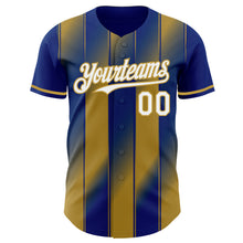 Charger l'image dans la galerie, Custom Royal White-Old Gold Gradient Classic Vertical Stripe Authentic Baseball Jersey