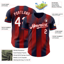Laden Sie das Bild in den Galerie-Viewer, Custom Navy White-Red Gradient Classic Vertical Stripe Authentic Baseball Jersey