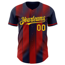Laden Sie das Bild in den Galerie-Viewer, Custom Navy Gold-Red Gradient Classic Vertical Stripe Authentic Baseball Jersey