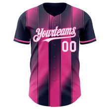 Load image into Gallery viewer, Custom Navy White-Pink Gradient Classic Vertical Stripe Authentic Baseball Jersey