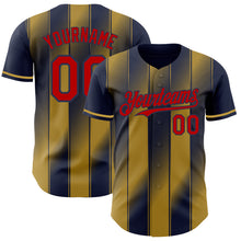 Load image into Gallery viewer, Custom Navy Red-Old Gold Gradient Classic Vertical Stripe Authentic Baseball Jersey