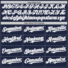 Load image into Gallery viewer, Custom Navy White-Gray Gradient Classic Vertical Stripe Authentic Baseball Jersey