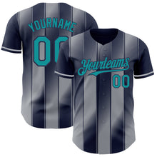 Load image into Gallery viewer, Custom Navy Teal-Gray Gradient Classic Vertical Stripe Authentic Baseball Jersey