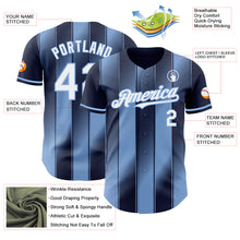 Load image into Gallery viewer, Custom Navy White-Light Blue Gradient Classic Vertical Stripe Authentic Baseball Jersey