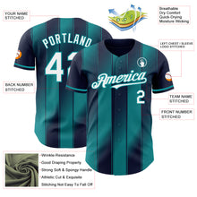 Загрузить изображение в средство просмотра галереи, Custom Navy White-Teal Gradient Classic Vertical Stripe Authentic Baseball Jersey