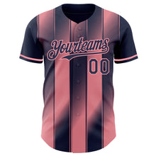 Load image into Gallery viewer, Custom Navy-Medium Pink Gradient Classic Vertical Stripe Authentic Baseball Jersey