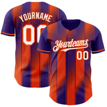 Загрузить изображение в средство просмотра галереи, Custom Purple White-Orange Gradient Classic Vertical Stripe Authentic Baseball Jersey