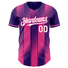 Laden Sie das Bild in den Galerie-Viewer, Custom Purple White-Pink Gradient Classic Vertical Stripe Authentic Baseball Jersey
