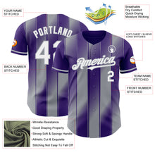 Laden Sie das Bild in den Galerie-Viewer, Custom Purple White-Gray Gradient Classic Vertical Stripe Authentic Baseball Jersey