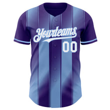 Laden Sie das Bild in den Galerie-Viewer, Custom Purple White-Light Blue Gradient Classic Vertical Stripe Authentic Baseball Jersey