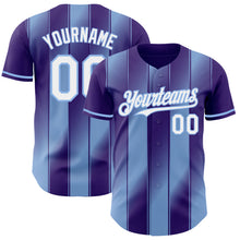 Laden Sie das Bild in den Galerie-Viewer, Custom Purple White-Light Blue Gradient Classic Vertical Stripe Authentic Baseball Jersey