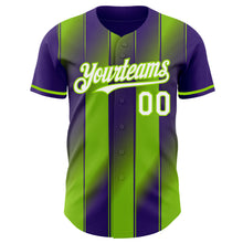 Laden Sie das Bild in den Galerie-Viewer, Custom Purple White-Neon Green Gradient Classic Vertical Stripe Authentic Baseball Jersey
