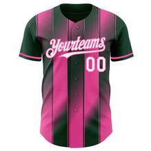Загрузить изображение в средство просмотра галереи, Custom Green White-Pink Gradient Classic Vertical Stripe Authentic Baseball Jersey
