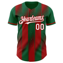 Load image into Gallery viewer, Custom Kelly Green White-Red Gradient Classic Vertical Stripe Authentic Baseball Jersey