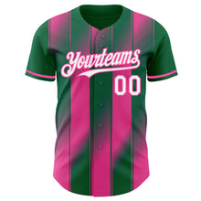 Laden Sie das Bild in den Galerie-Viewer, Custom Kelly Green White Pink-Pink Gradient Classic Vertical Stripe Authentic Baseball Jersey