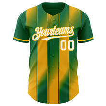 Load image into Gallery viewer, Custom Kelly Green White-Gold Gradient Classic Vertical Stripe Authentic Baseball Jersey
