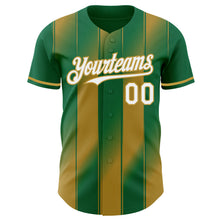 Laden Sie das Bild in den Galerie-Viewer, Custom Kelly Green White-Old Gold Gradient Classic Vertical Stripe Authentic Baseball Jersey