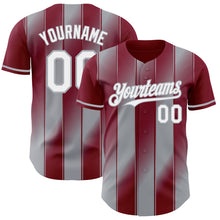 Load image into Gallery viewer, Custom Crimson White-Gray Gradient Classic Vertical Stripe Authentic Baseball Jersey