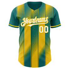 Load image into Gallery viewer, Custom Teal White-Yellow Gradient Classic Vertical Stripe Authentic Baseball Jersey
