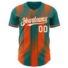 Load image into Gallery viewer, Custom Teal White-Orange Gradient Classic Vertical Stripe Authentic Baseball Jersey
