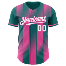 Laden Sie das Bild in den Galerie-Viewer, Custom Teal White-Pink Gradient Classic Vertical Stripe Authentic Baseball Jersey