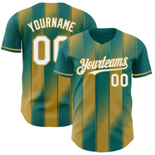Загрузить изображение в средство просмотра галереи, Custom Teal White-Old Gold Gradient Classic Vertical Stripe Authentic Baseball Jersey