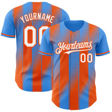 Load image into Gallery viewer, Custom Electric Blue White-Orange Gradient Classic Vertical Stripe Authentic Baseball Jersey