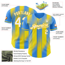 Load image into Gallery viewer, Custom Electric Blue White-Yellow Gradient Classic Vertical Stripe Authentic Baseball Jersey