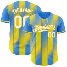 Load image into Gallery viewer, Custom Electric Blue White-Yellow Gradient Classic Vertical Stripe Authentic Baseball Jersey