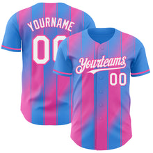 Load image into Gallery viewer, Custom Electric Blue White-Pink Gradient Classic Vertical Stripe Authentic Baseball Jersey