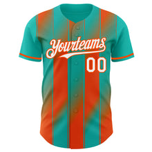Load image into Gallery viewer, Custom Aqua White-Orange Gradient Classic Vertical Stripe Authentic Baseball Jersey