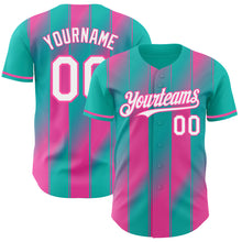 Load image into Gallery viewer, Custom Aqua White-Pink Gradient Classic Vertical Stripe Authentic Baseball Jersey