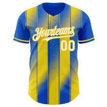 Load image into Gallery viewer, Custom Thunder Blue White-Yellow Gradient Classic Vertical Stripe Authentic Baseball Jersey