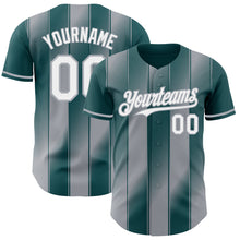 Laden Sie das Bild in den Galerie-Viewer, Custom Midnight Green White-Gray Gradient Classic Vertical Stripe Authentic Baseball Jersey