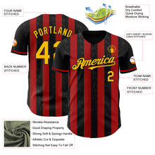 Load image into Gallery viewer, Custom Black Gold-Red Classic Vertical Stripe Fluid Liquid Texture Authentic Baseball Jersey