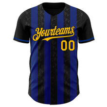 Load image into Gallery viewer, Custom Black Gold-Royal Classic Vertical Stripe Fluid Liquid Texture Authentic Baseball Jersey