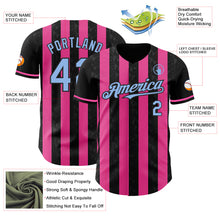 Load image into Gallery viewer, Custom Black Light Blue-Pink Classic Vertical Stripe Fluid Liquid Texture Authentic Baseball Jersey