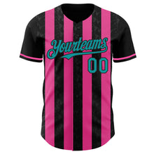 Load image into Gallery viewer, Custom Black Teal-Pink Classic Vertical Stripe Fluid Liquid Texture Authentic Baseball Jersey