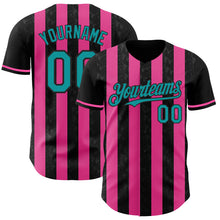 Load image into Gallery viewer, Custom Black Teal-Pink Classic Vertical Stripe Fluid Liquid Texture Authentic Baseball Jersey
