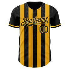 Charger l'image dans la galerie, Custom Black-Gold Classic Vertical Stripe Fluid Liquid Texture Authentic Baseball Jersey
