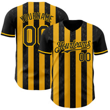 Charger l'image dans la galerie, Custom Black-Gold Classic Vertical Stripe Fluid Liquid Texture Authentic Baseball Jersey
