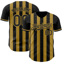 Charger l'image dans la galerie, Custom Black-Old Gold Classic Vertical Stripe Fluid Liquid Texture Authentic Baseball Jersey