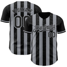 Laden Sie das Bild in den Galerie-Viewer, Custom Black-Gray Classic Vertical Stripe Fluid Liquid Texture Authentic Baseball Jersey