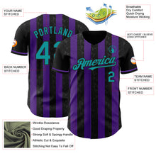 Laden Sie das Bild in den Galerie-Viewer, Custom Black Teal-Purple Classic Vertical Stripe Fluid Liquid Texture Authentic Baseball Jersey