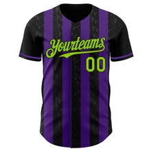 Laden Sie das Bild in den Galerie-Viewer, Custom Black Neon Green-Purple Classic Vertical Stripe Fluid Liquid Texture Authentic Baseball Jersey