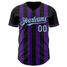 Laden Sie das Bild in den Galerie-Viewer, Custom Black Light Blue-Purple Classic Vertical Stripe Fluid Liquid Texture Authentic Baseball Jersey