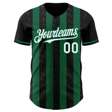 Загрузить изображение в средство просмотра галереи, Custom Black White-Kelly Green Classic Vertical Stripe Fluid Liquid Texture Authentic Baseball Jersey