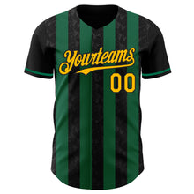 Laden Sie das Bild in den Galerie-Viewer, Custom Black Gold-Kelly Green Classic Vertical Stripe Fluid Liquid Texture Authentic Baseball Jersey