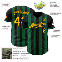 Laden Sie das Bild in den Galerie-Viewer, Custom Black Gold-Kelly Green Classic Vertical Stripe Fluid Liquid Texture Authentic Baseball Jersey